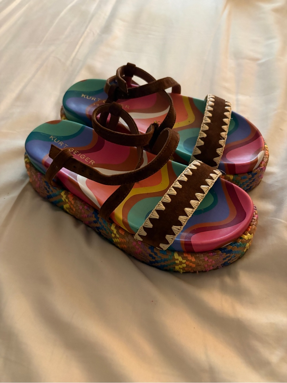 Kurt Geiger Brown Suede Multicolor Platform Sandals
